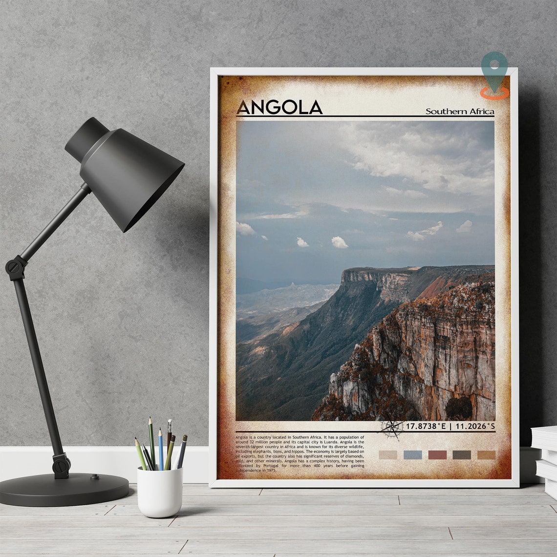 Angola Southern Africa Red Rock Cliff Landscape Travel Poster - Image 4