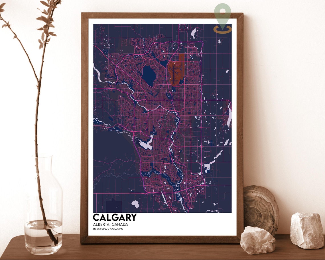 Calgary Alberta Canada City Map Art Poster Beige Modern Wall Decor - Image 2