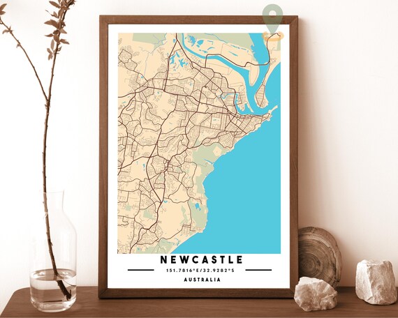 Newcastle Australia City Street Map Coastal Art Print for Australian Homes