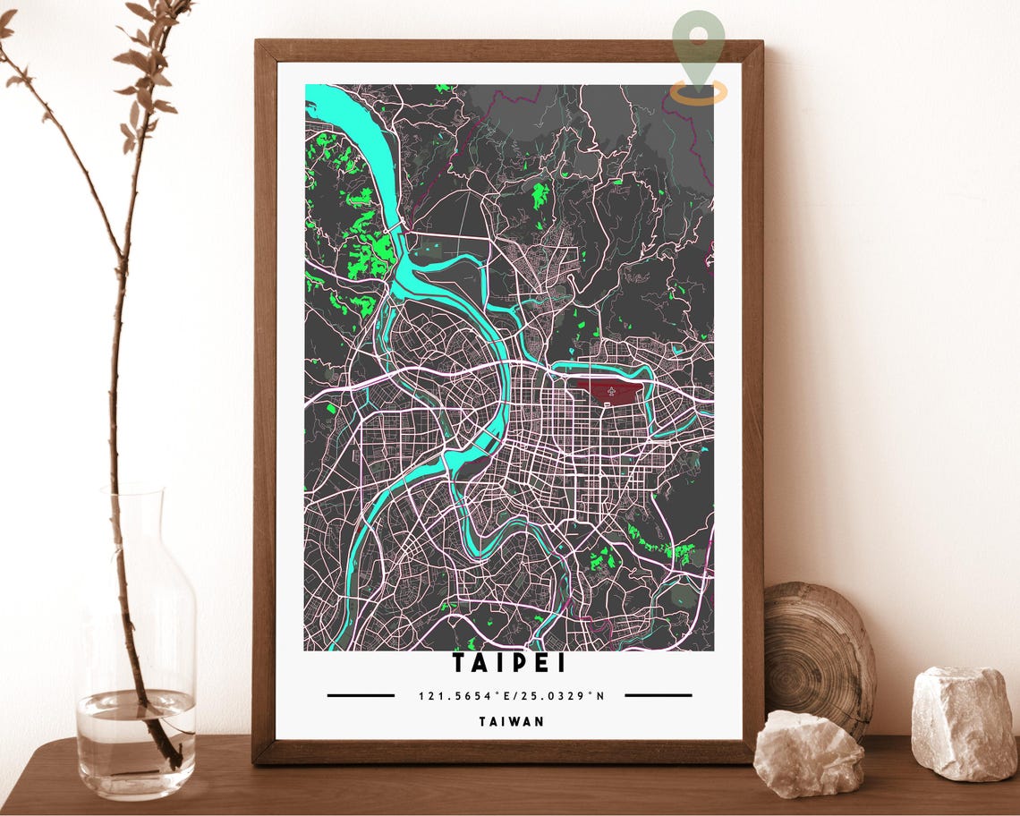 Taipei Taiwan City Map Art Poster Cream Blue Modern Wall Decor - Image 5