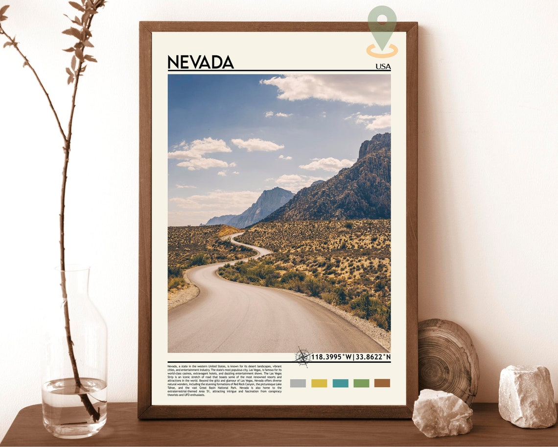 Nevada Desert Canyon Road Travel Poster Scenic Mountain Drive