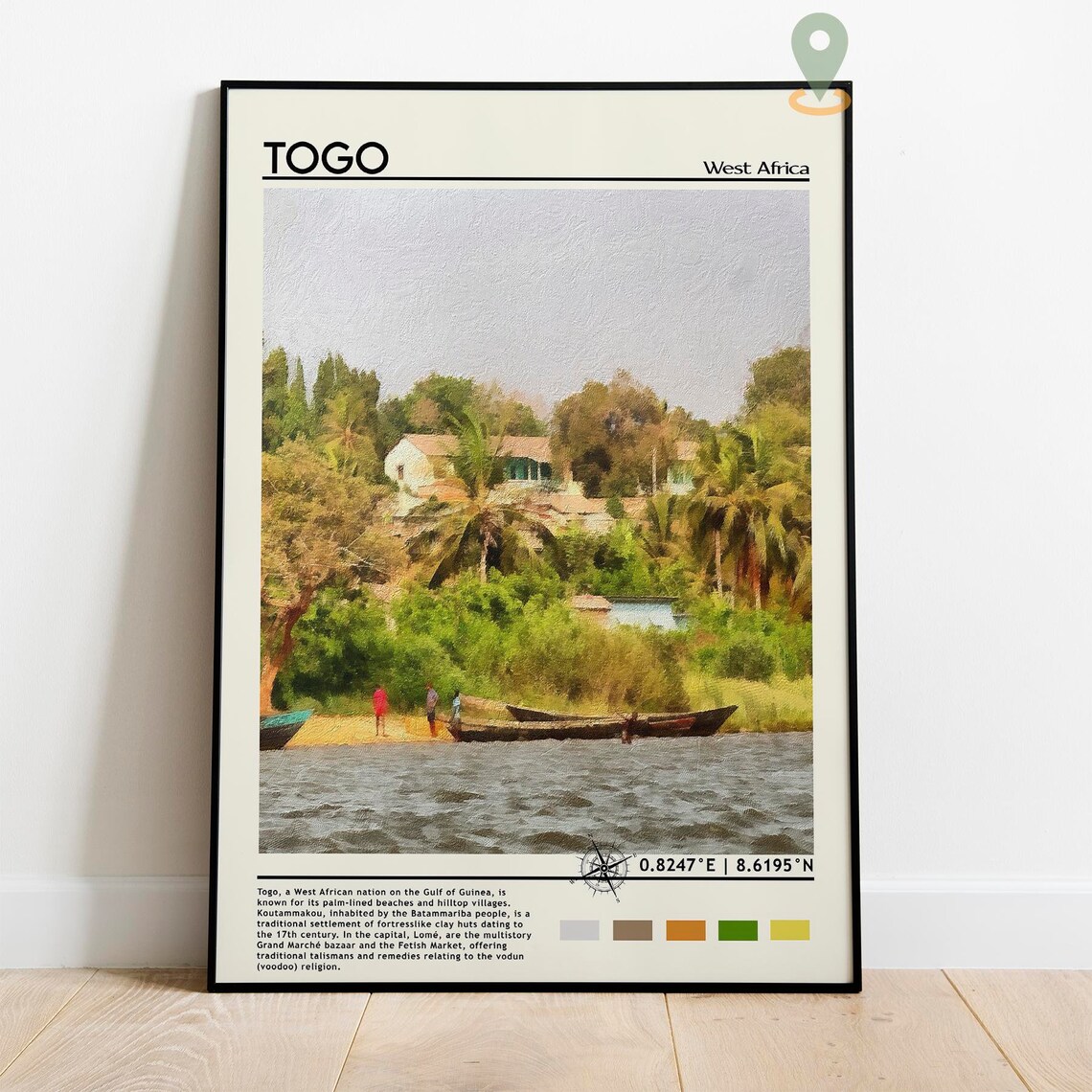 Togo West Africa Riverside Village Canoes Vintage Travel Poster - Image 2