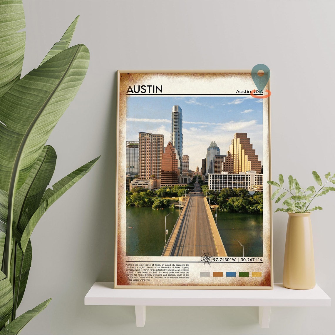 Austin Texas Downtown City Skyline Bridge Vintage Travel Poster - Image 3