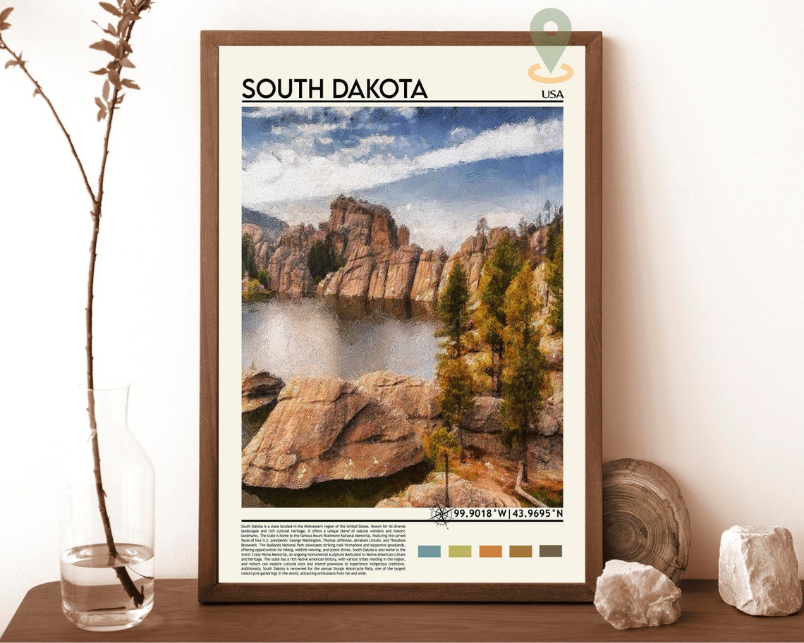 South Dakota USA Black Hills Needles Granite Peaks Vintage Poster