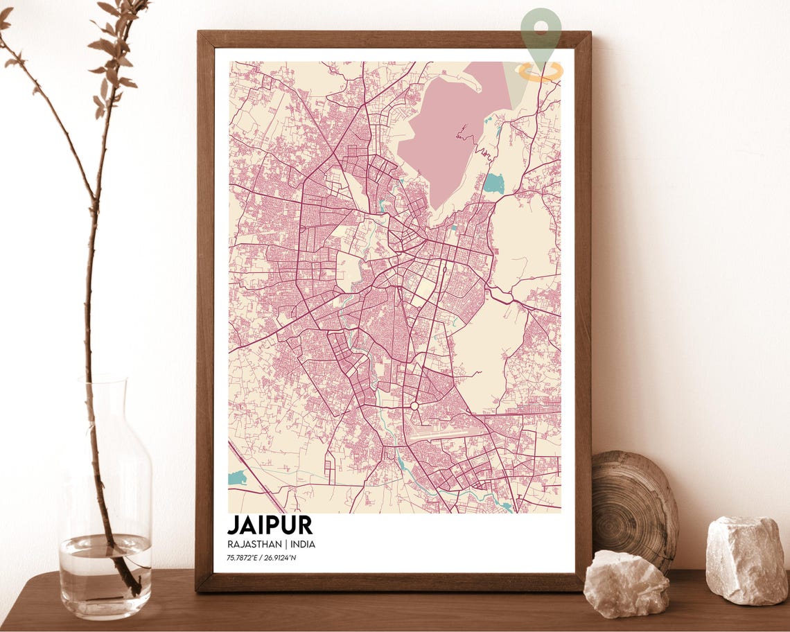 Jaipur India Purple Cyan Modern Minimalist City Map Wall Art - Image 6