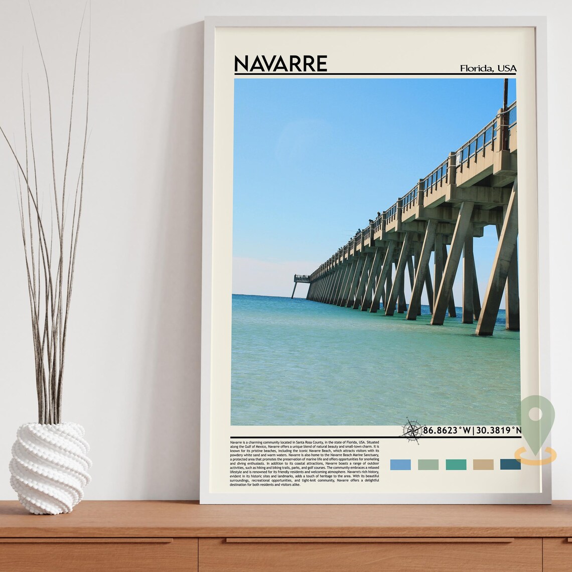 Navarre Florida Fishing Pier Emerald Water Vintage Travel Poster - Image 3