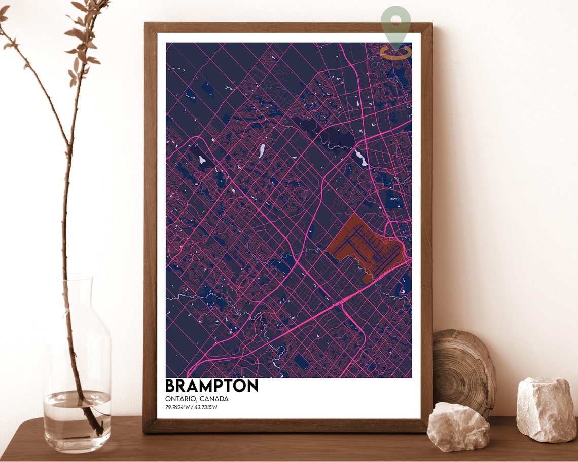Brampton Ontario Canada Dark Navy City Map Modern Decor Poster - Image 2