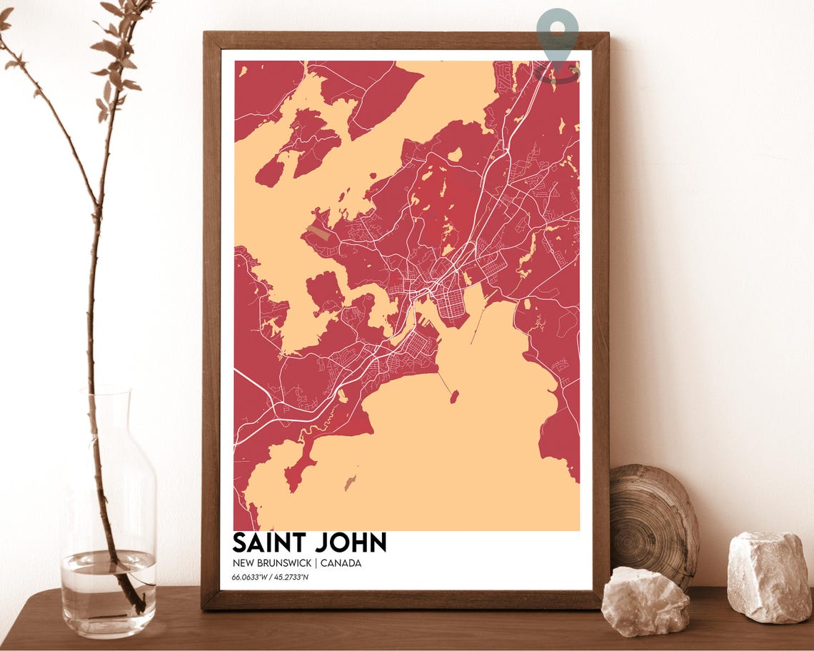 Saint John New Brunswick Canada Navy Gold City Map Home Decor Poster - Image 4