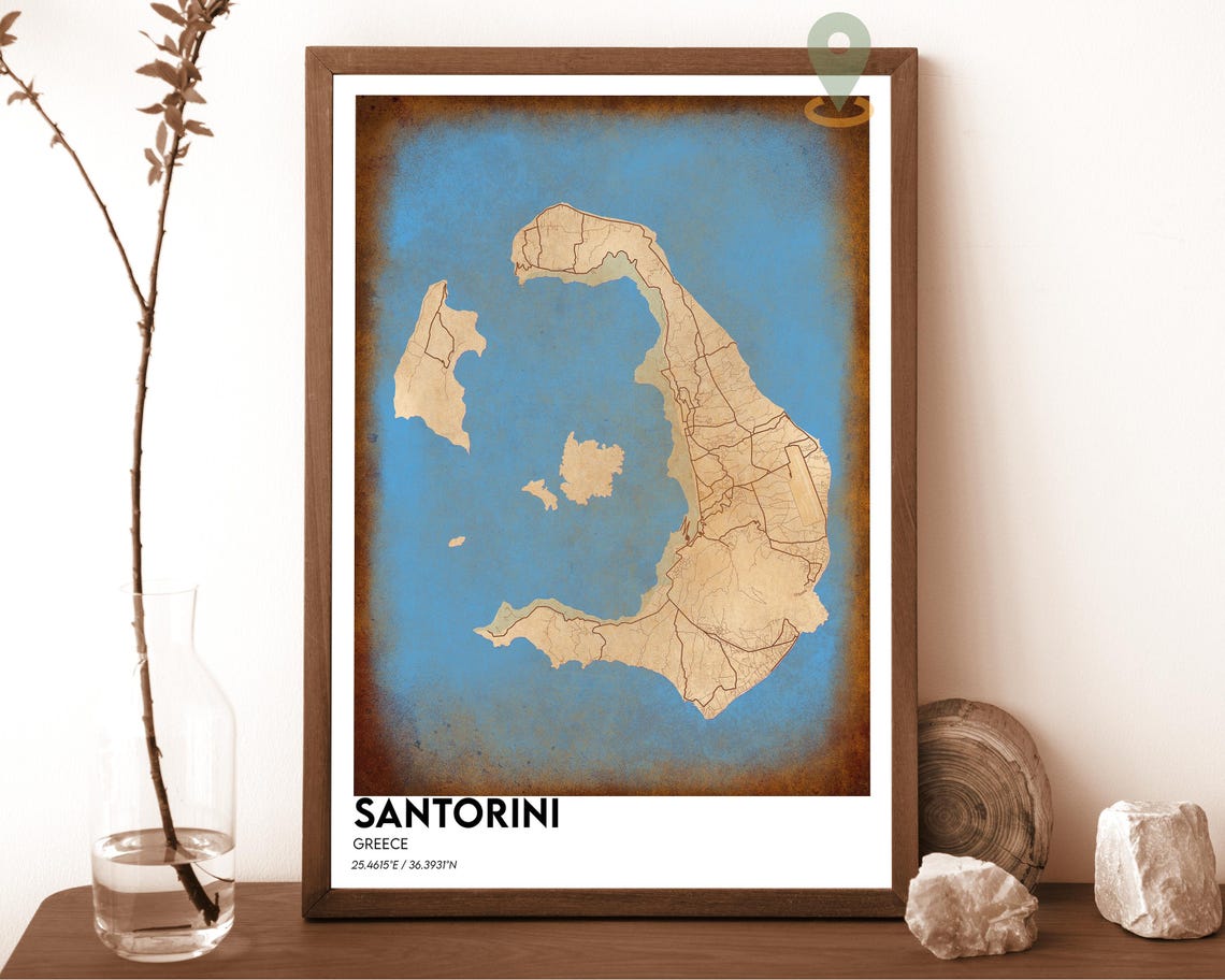 Santorini Greece Blush Pink Caldera Minimalist Island Map Poster - Image 3
