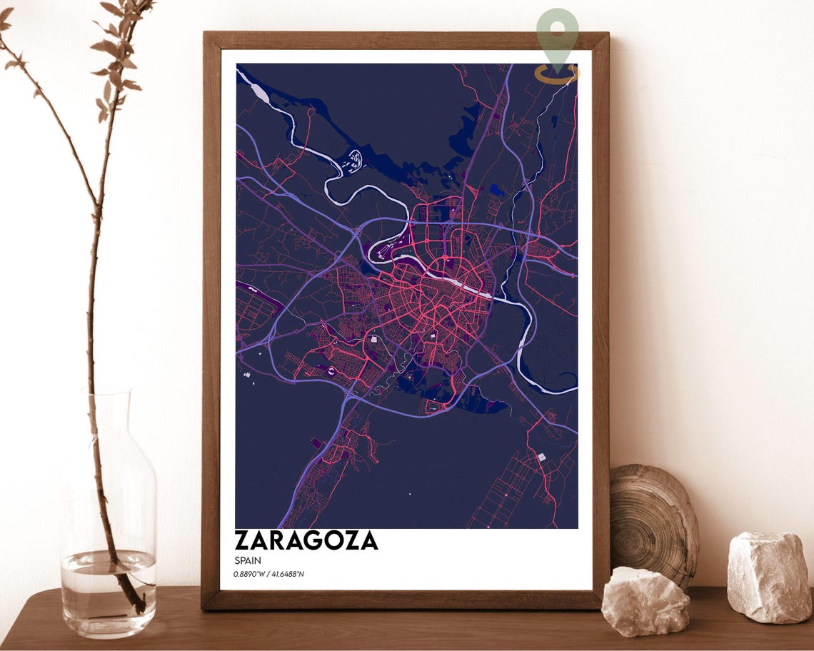 Zaragoza Spain Dark City Map Midnight Blue Modern Street Poster - Image 6