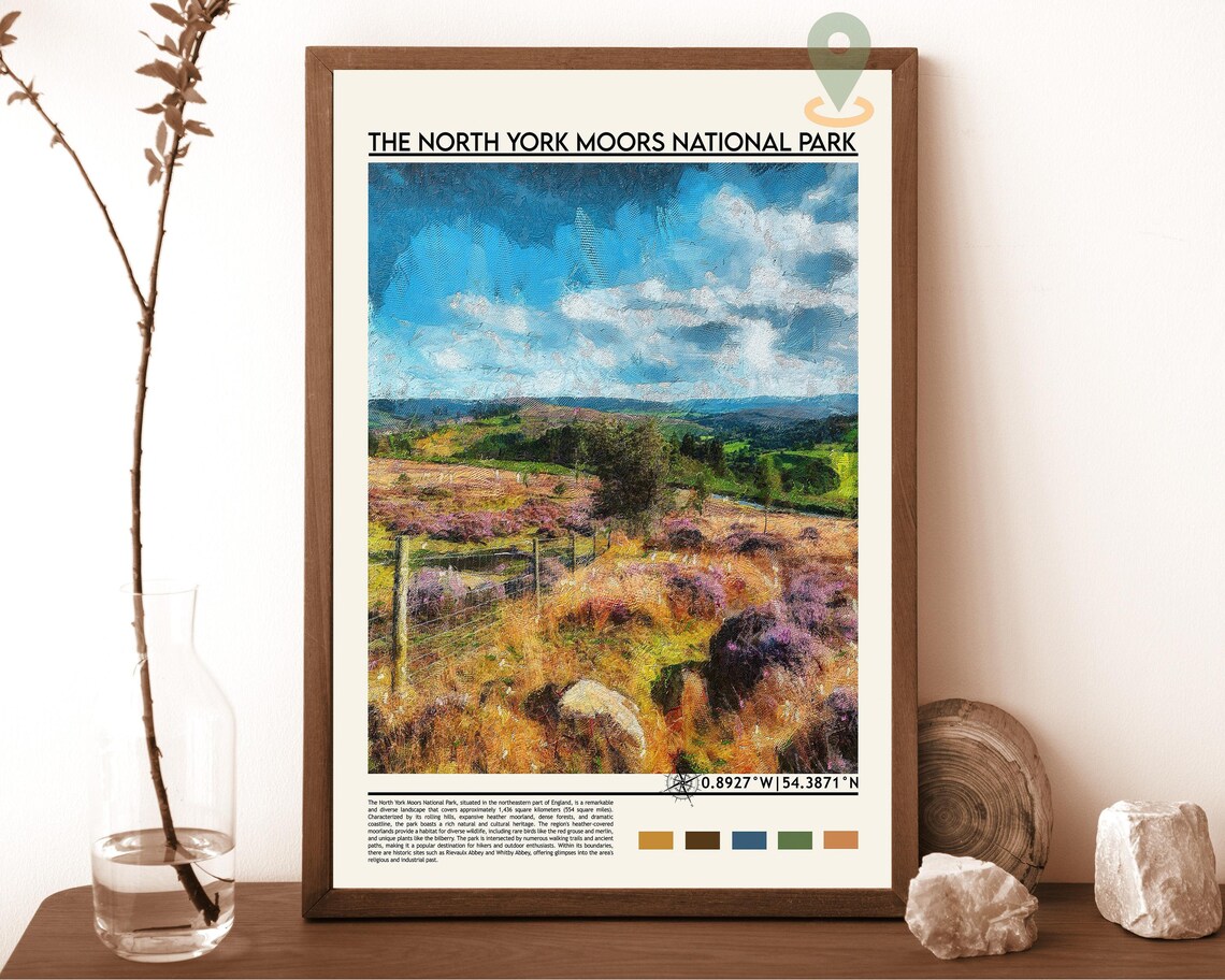 North York Moors England Heather Moorland Scene Art Print for Countryside Lovers