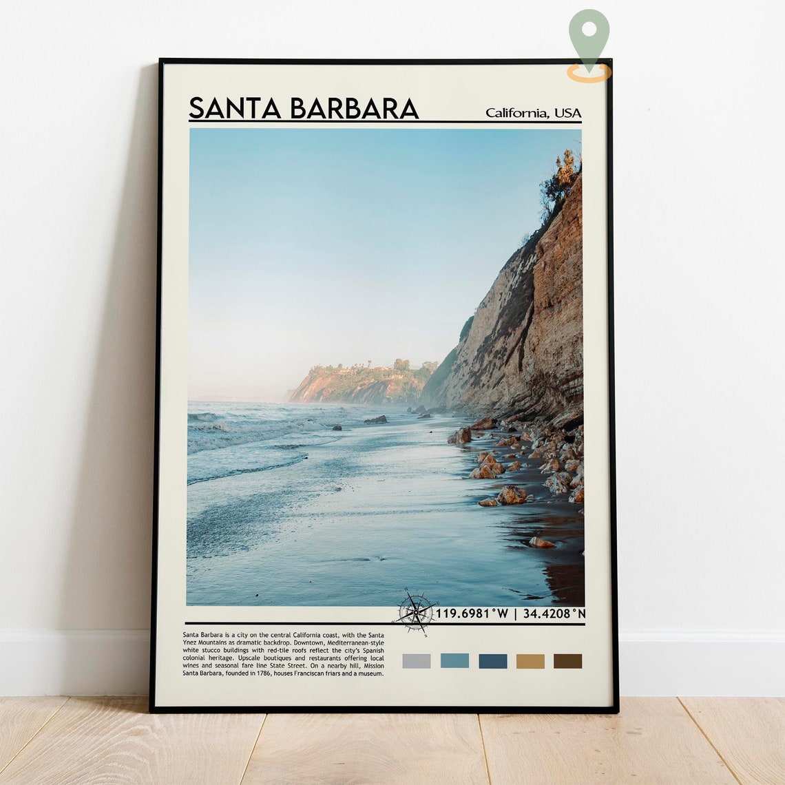 Santa Barbara California Beach Cliffs Travel Photo Poster Home Decor - Image 2