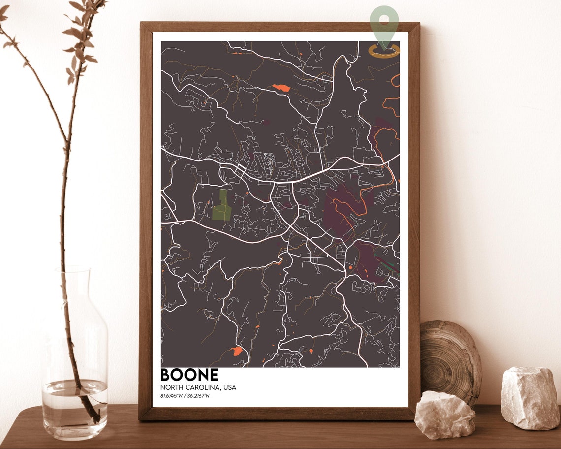 Boone North Carolina Dark Forest Green City Map Wall Decor Poster - Image 4
