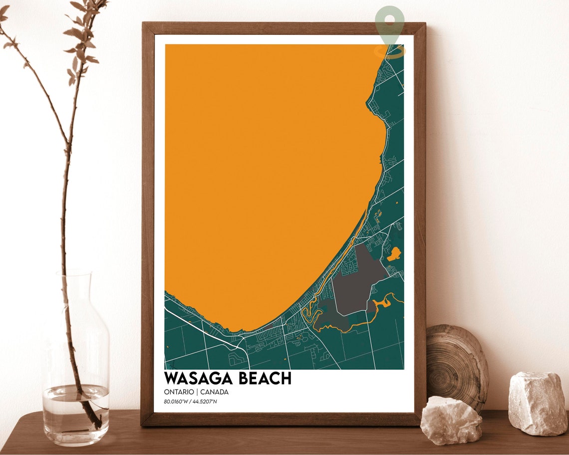 Wasaga Beach Ontario Canada Map Poster Orange Charcoal Art Style - Image 4