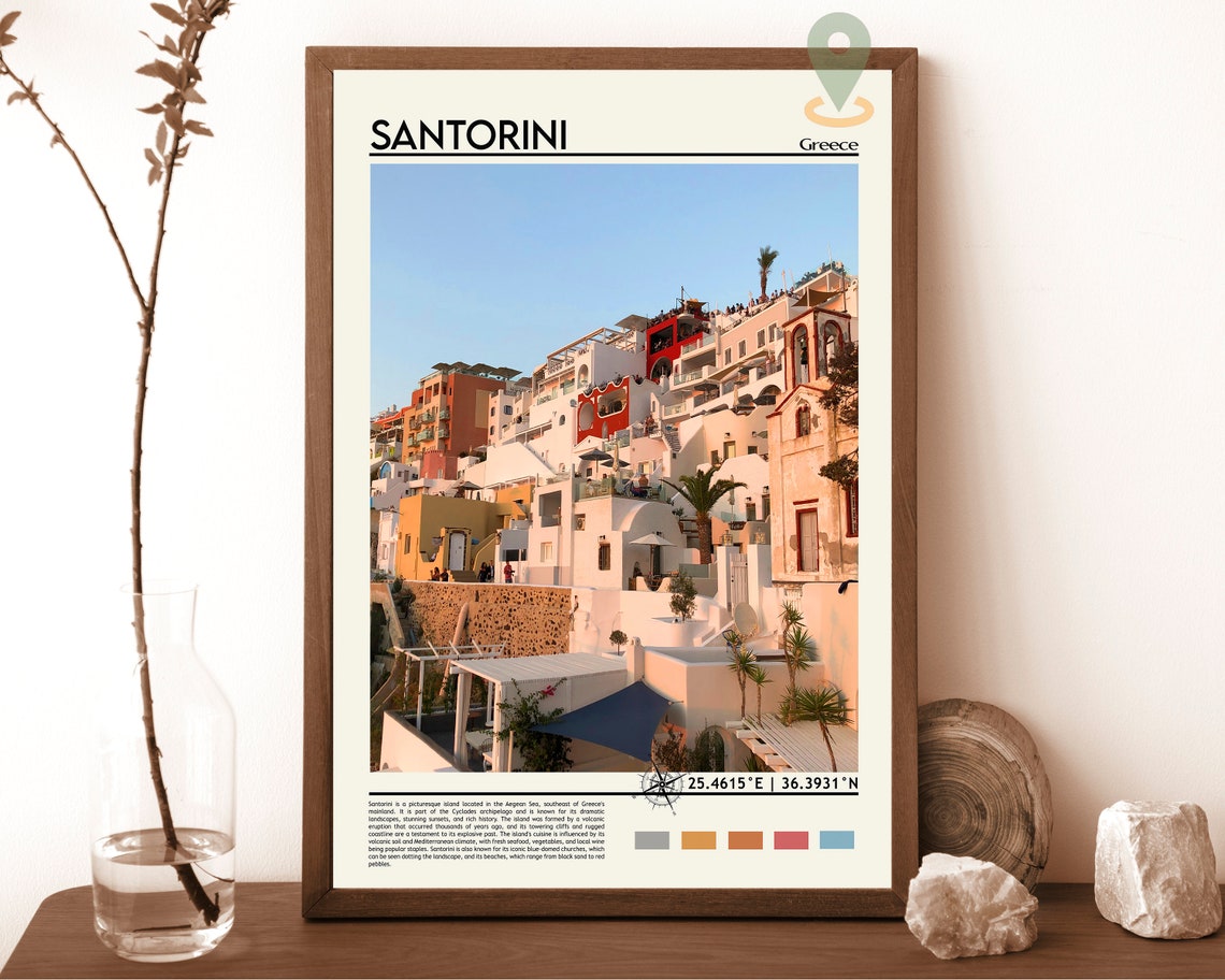 Santorini Greece Cliffside Whitewashed Village Sunset Travel Poster