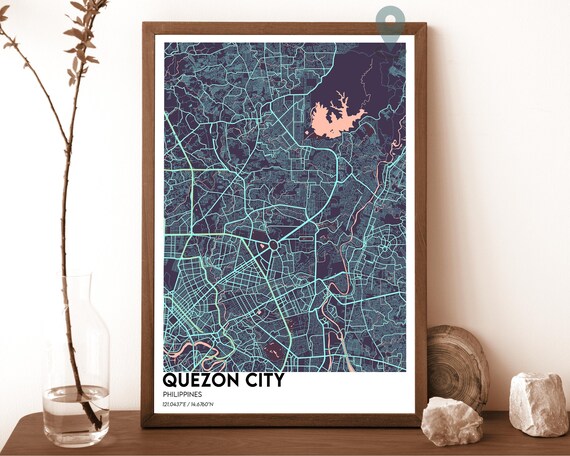 Quezon City Philippines Teal Minimalist City Map Home Decor Poster