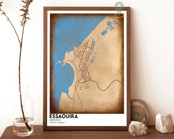 Essaouira Morocco Vintage Tan Retro Style Old City Map Poster