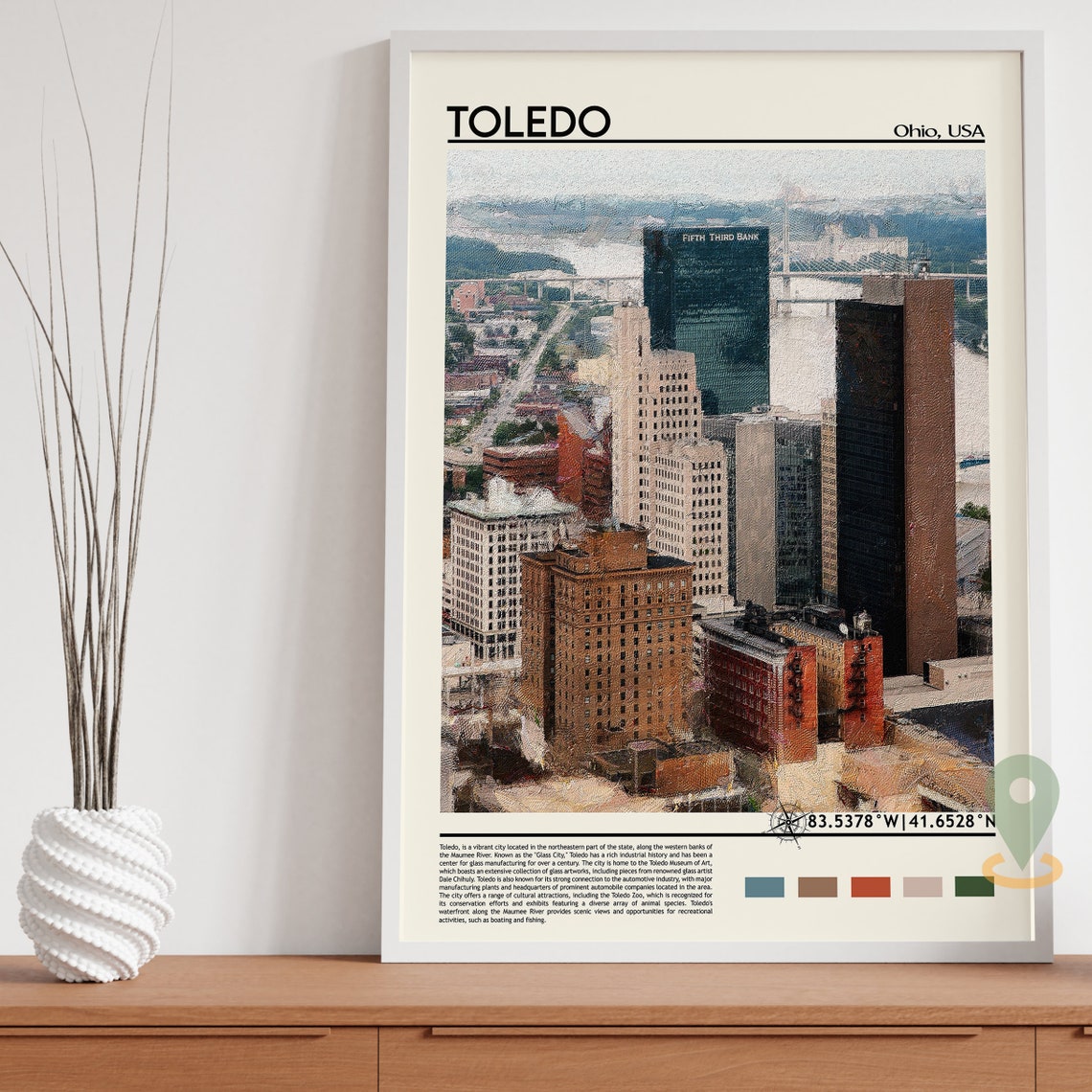 Toledo Ohio Downtown Skyline River View Painterly Art Poster - Image 5