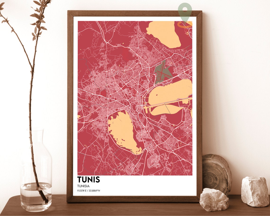 Tunis Tunisia Cream Red Street Map Vintage Style Wall Poster - Image 4