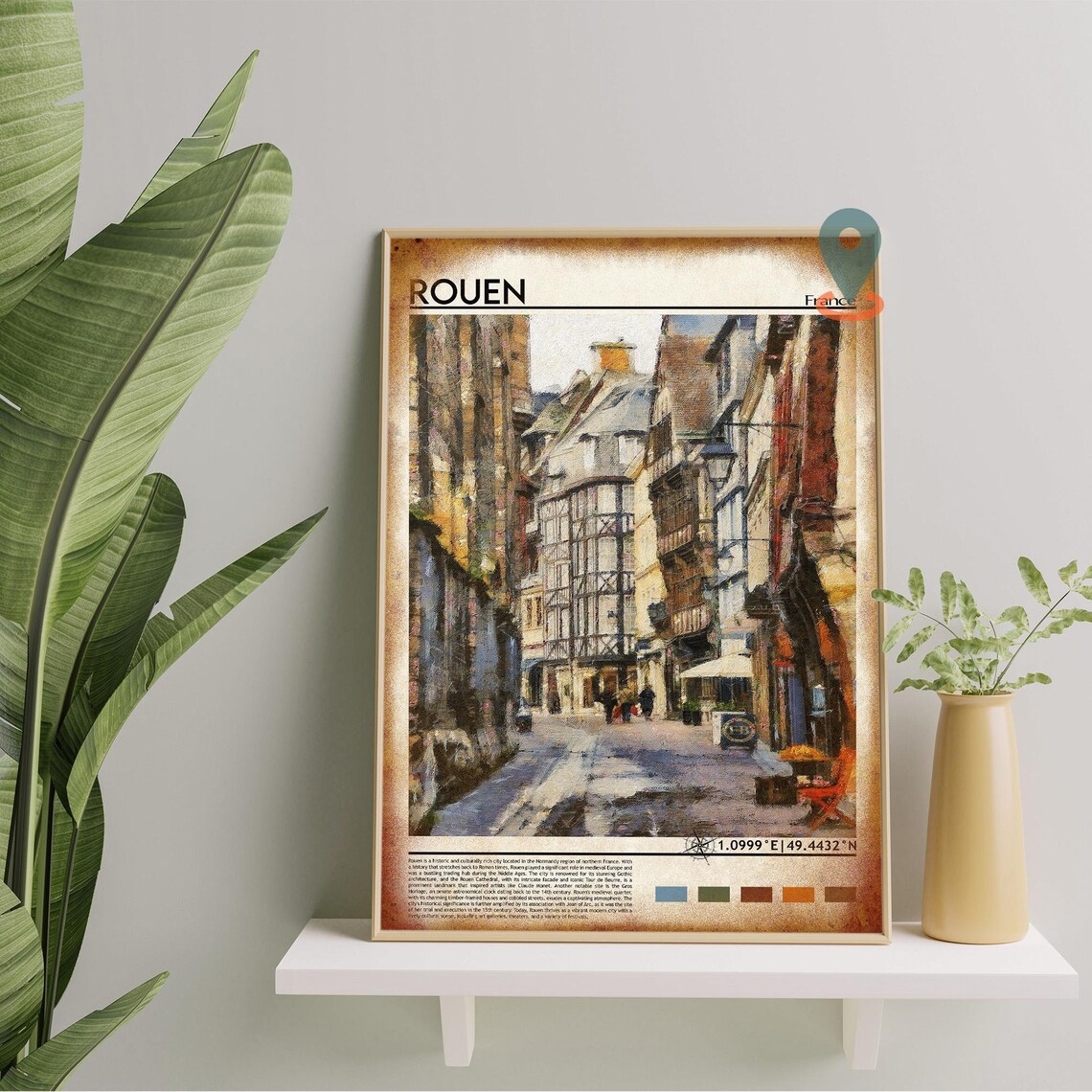 Rouen France Historic Old Street Half Timbered Painted Travel Poster - Image 3