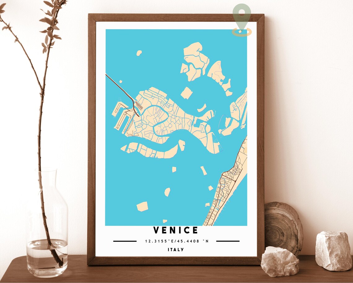 Venice Italy turquoise with black lagoon islands Street Map Coordinates Poster - Image 5