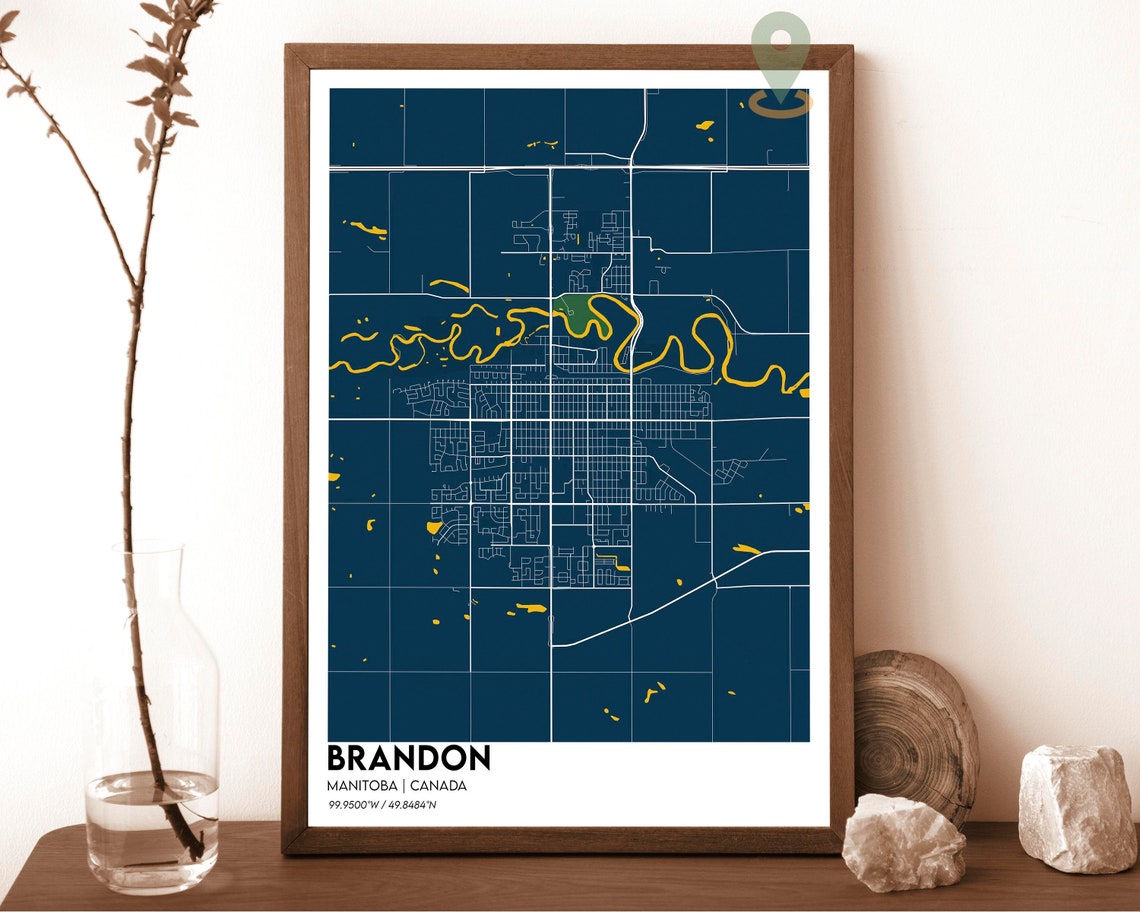 Brandon Manitoba Canada Dark Modern City Street Map Design Poster - Image 6