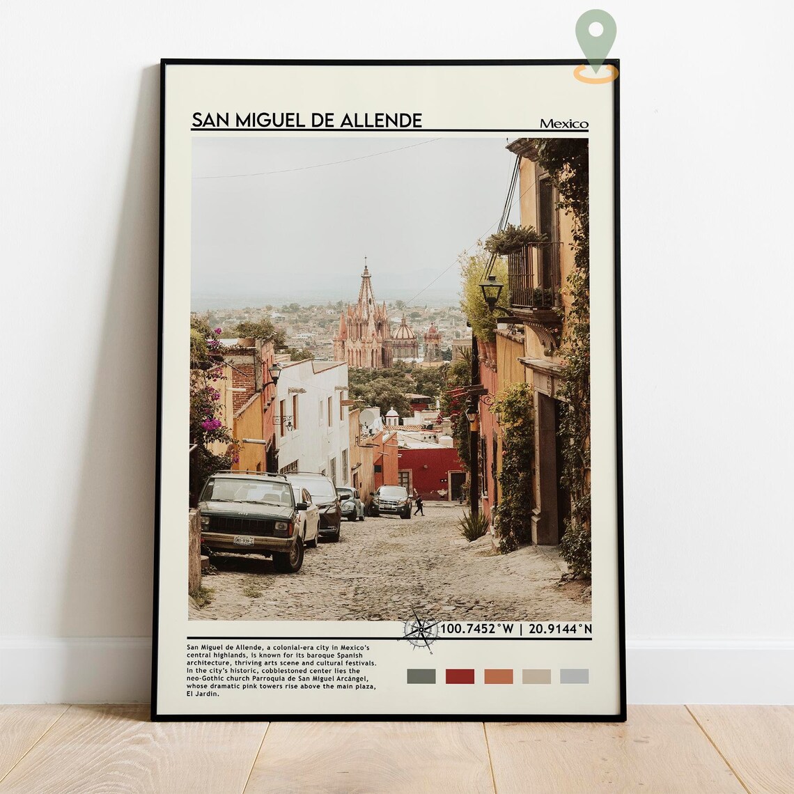 San Miguel De Allende Mexico Pink Church Cobblestone Street Poster - Image 2