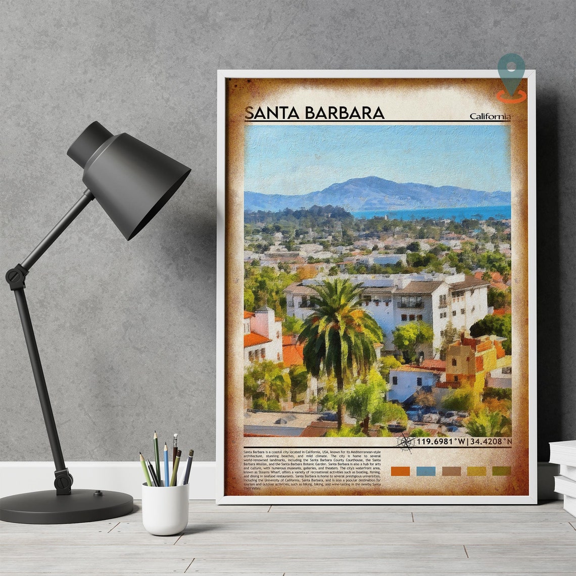 Santa Barbara California Coastline Palm Beach City Travel Poster - Image 4
