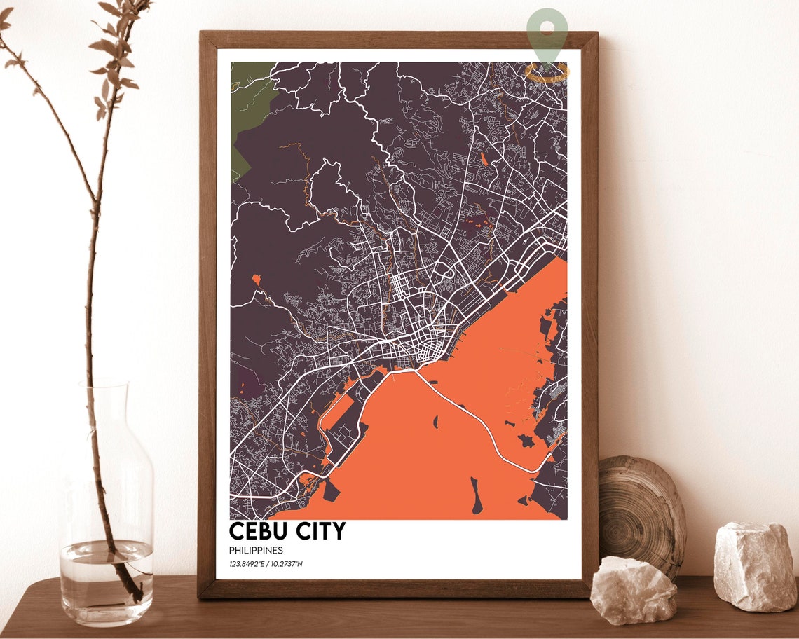 Cebu City Philippines Red Coastal Modern City Street Map Poster - Image 3