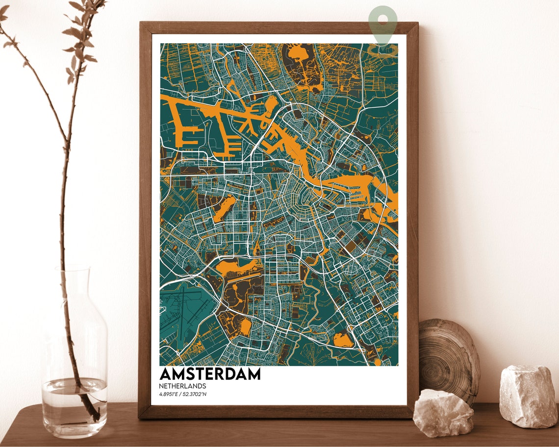 Amsterdam Netherlands Vintage Sepia Canal Map Classic Travel Poster - Image 3