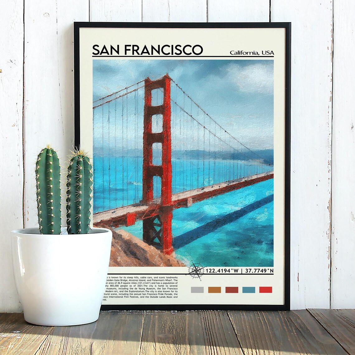 San Francisco California Golden Gate Bridge Painting Travel Poster - Image 3