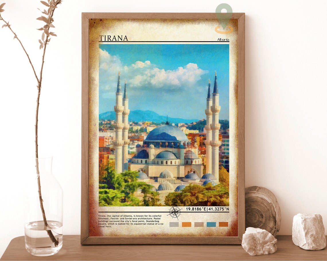 Tirana Albania Grand Mosque Cityscape Travel Poster Ottoman Style - Image 6