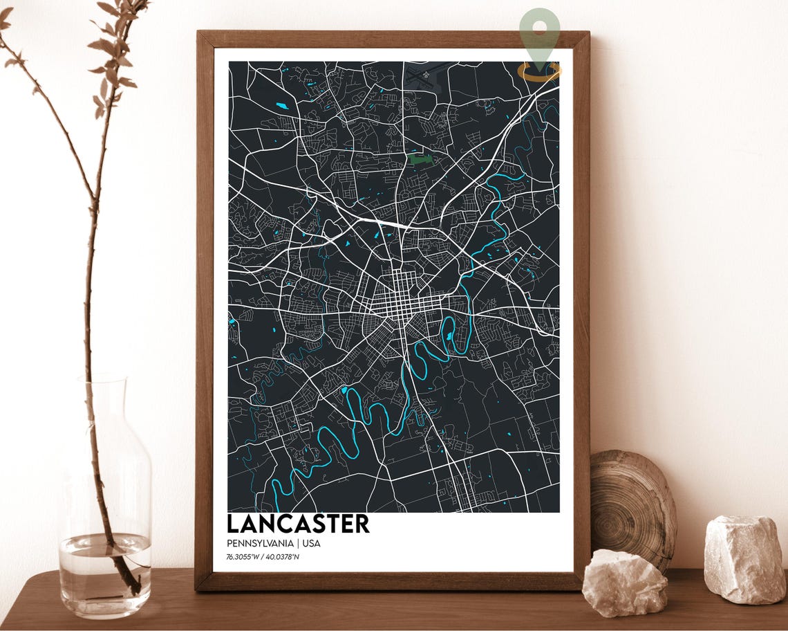 Lancaster Pennsylvania Monochrome Minimalist Street Map Poster - Image 4