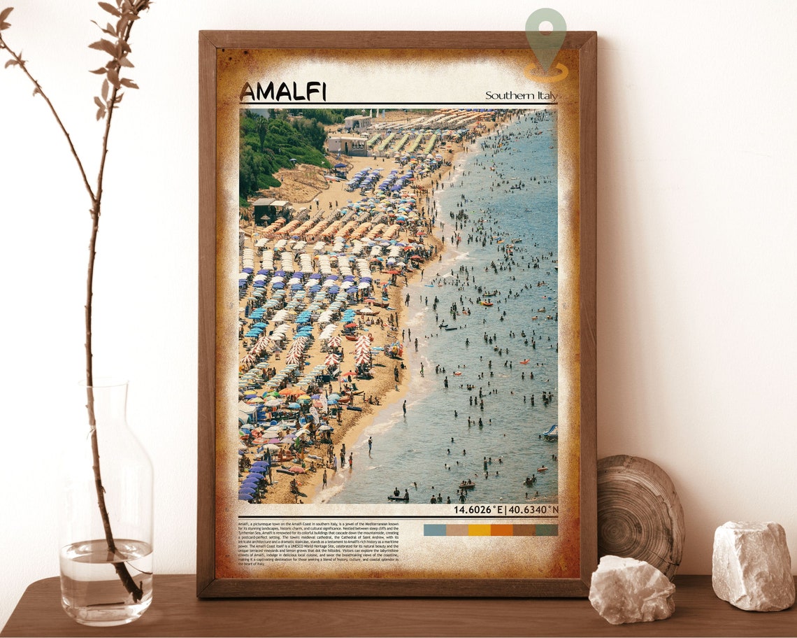 Amalfi Italy Summer Beach Aerial Rows of Umbrellas Travel Poster - Image 6