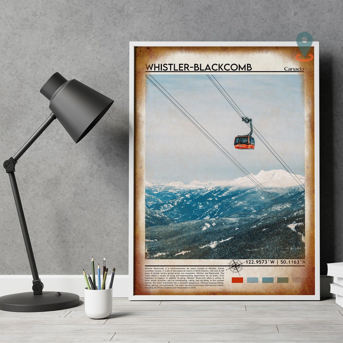 Whistler Blackcomb Canada Red Gondola Over Snowy Peaks Poster - Image 4