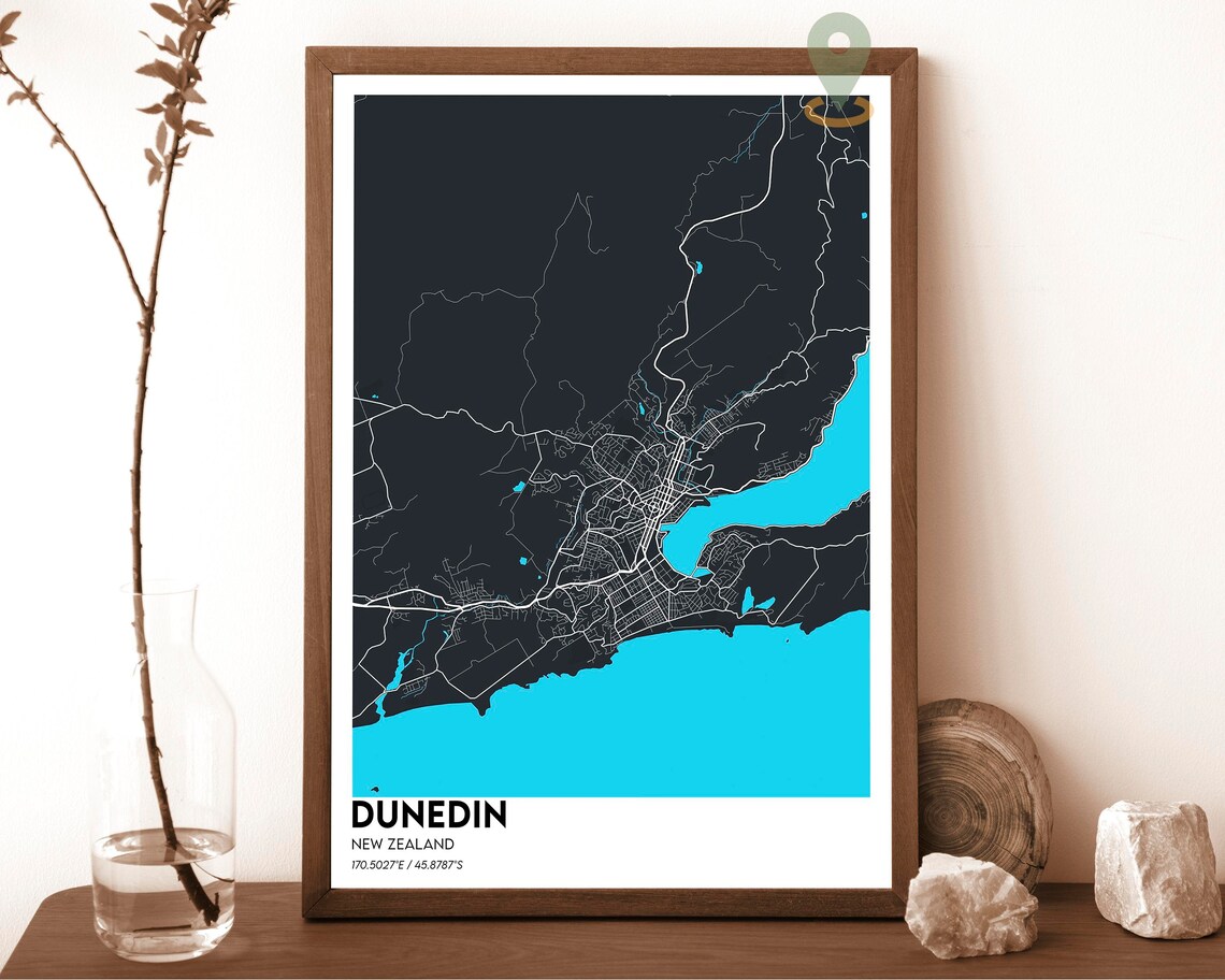 Dunedin New Zealand Stunning Navy Gold Coastal City Map Poster - Image 2