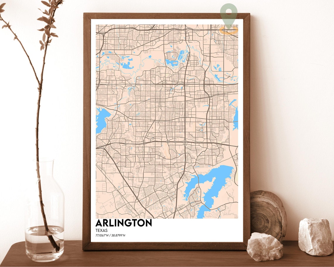 Arlington Texas Warm Tan Minimalist City Street Map Art Print