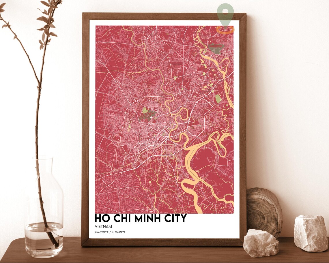 Ho Chi Minh City Vietnam Modern Street Map Navy Yellow Poster - Image 3