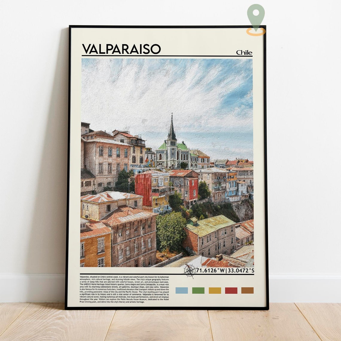 Valparaiso Chile Colorful Hillside Houses Harbor City Painterly Poster - Image 2