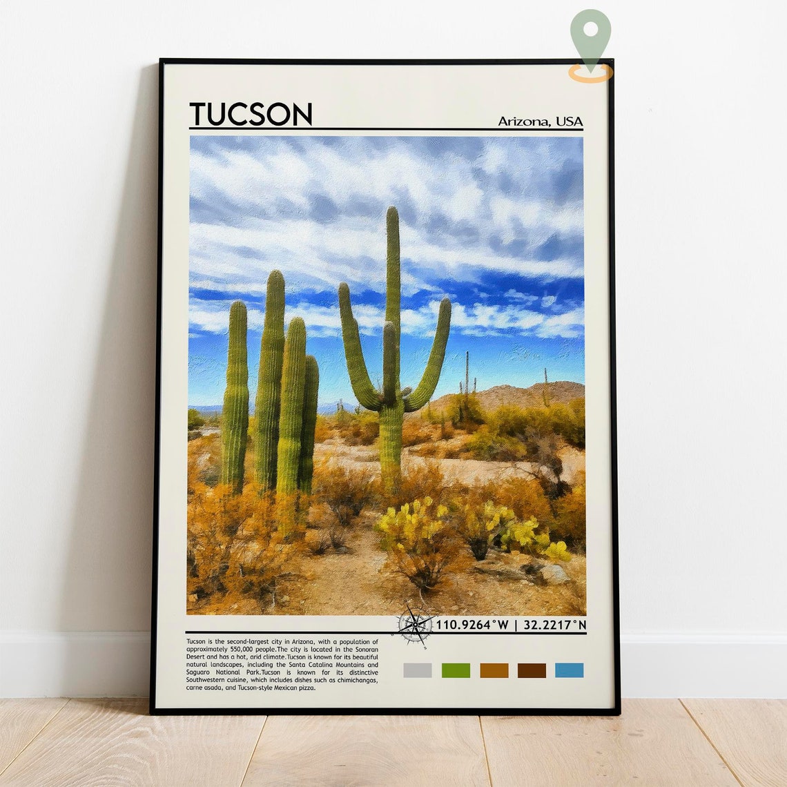 Tucson Arizona Saguaro Cactus Desert Landscape Painting Poster - Image 2