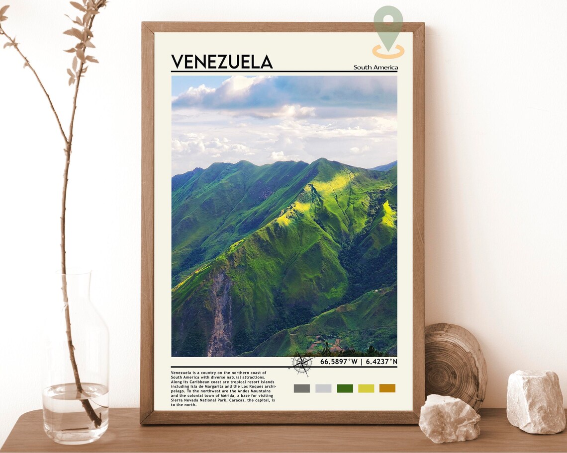 Venezuela Green Mountain Ridges South America Nature Travel Poster