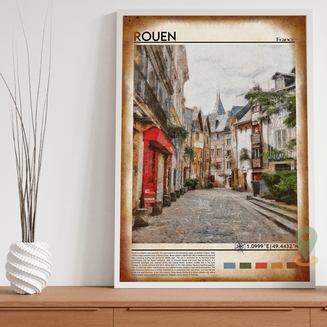 Rouen Poster Normandy Art France Travel Poster Rouen Print Rouen Artwork Rouen Wall Art Rouen Travel Normandy Print Rouen France - Image 4