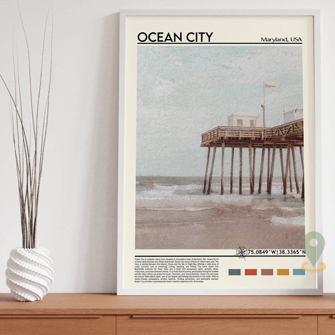 Ocean City Print Ocean City Poster Ocean City Wall Art Ocean City Travel Print Ocean City Art Print Ocean City Artwork Maryland Print - Image 2
