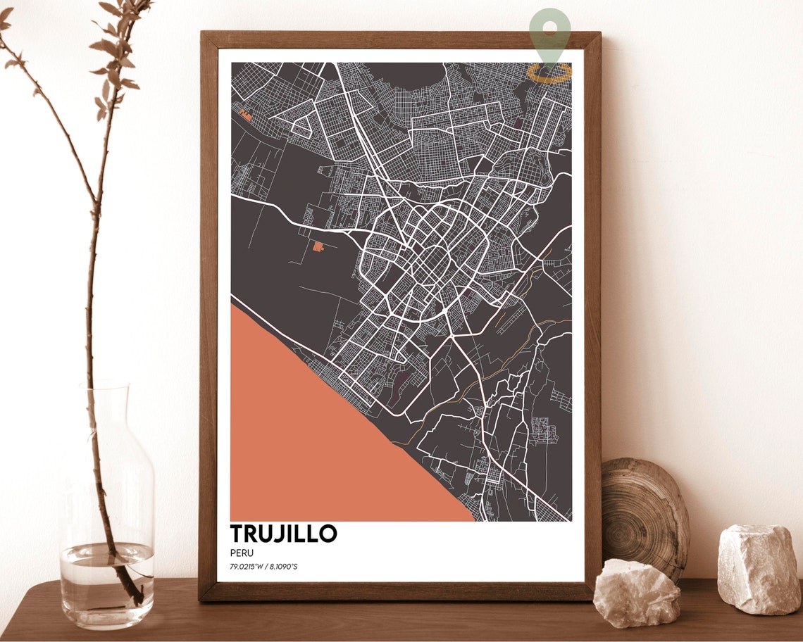 Trujillo Peru Navy Mustard Street Map Minimalist Art Decor Poster - Image 4