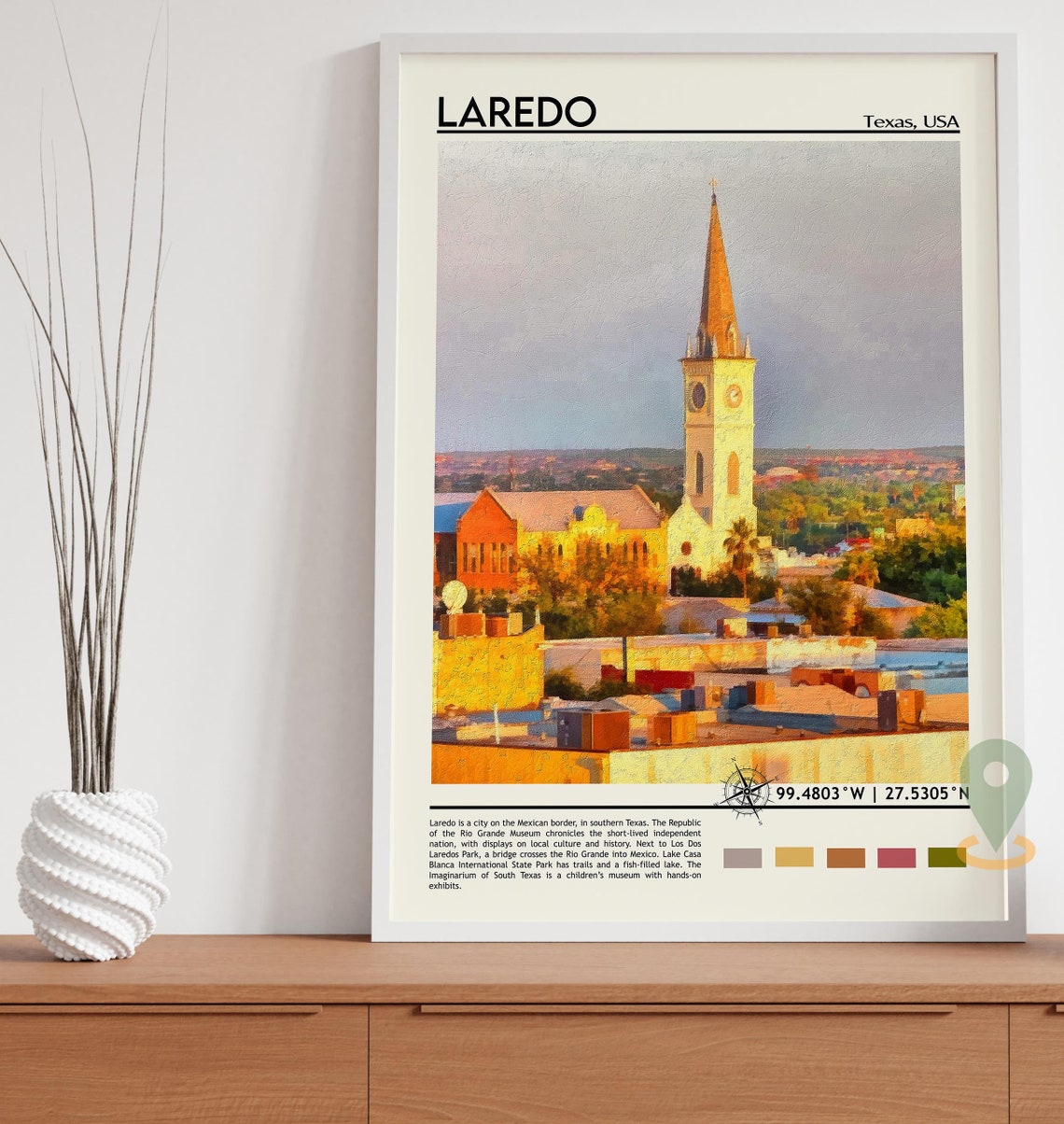 Laredo Texas Golden Hour Church Steeple Skyline Artwork Poster - Image 5