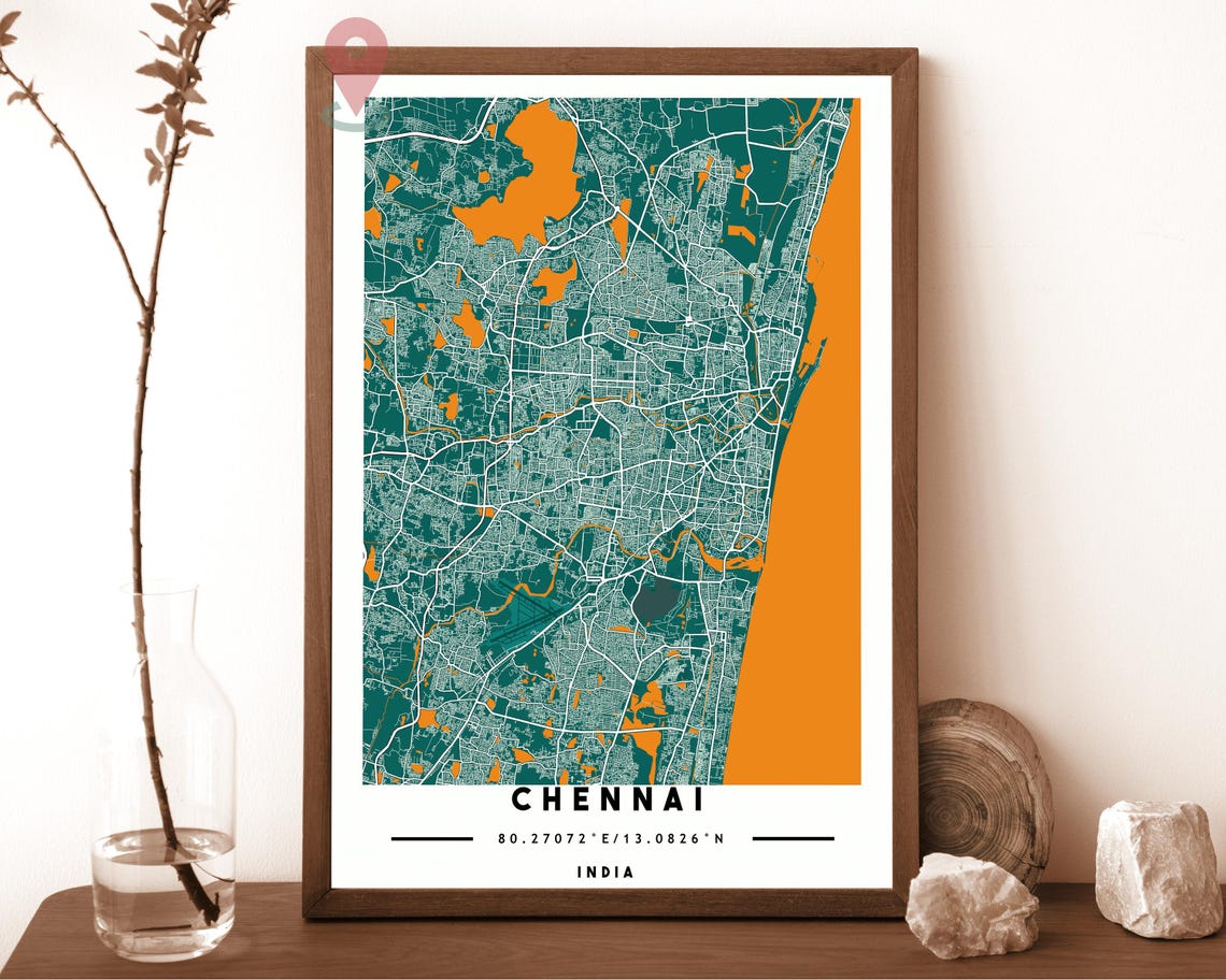 Chennai India City Map Navy Coastal Eastern Shore Street Grid Poster - Image 6