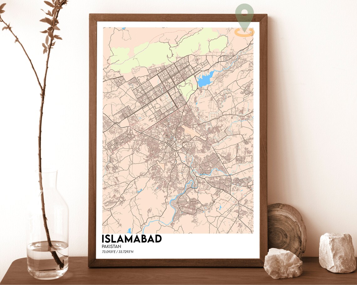 Islamabad Pakistan Rose Red Minimal Street Map Modern Art Poster - Image 5