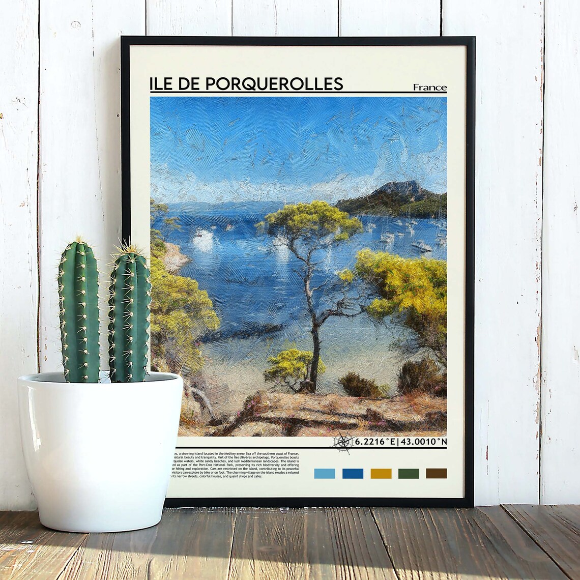 Ile de Porquerolles France Island Coast Painted Travel Facts Poster - Image 5
