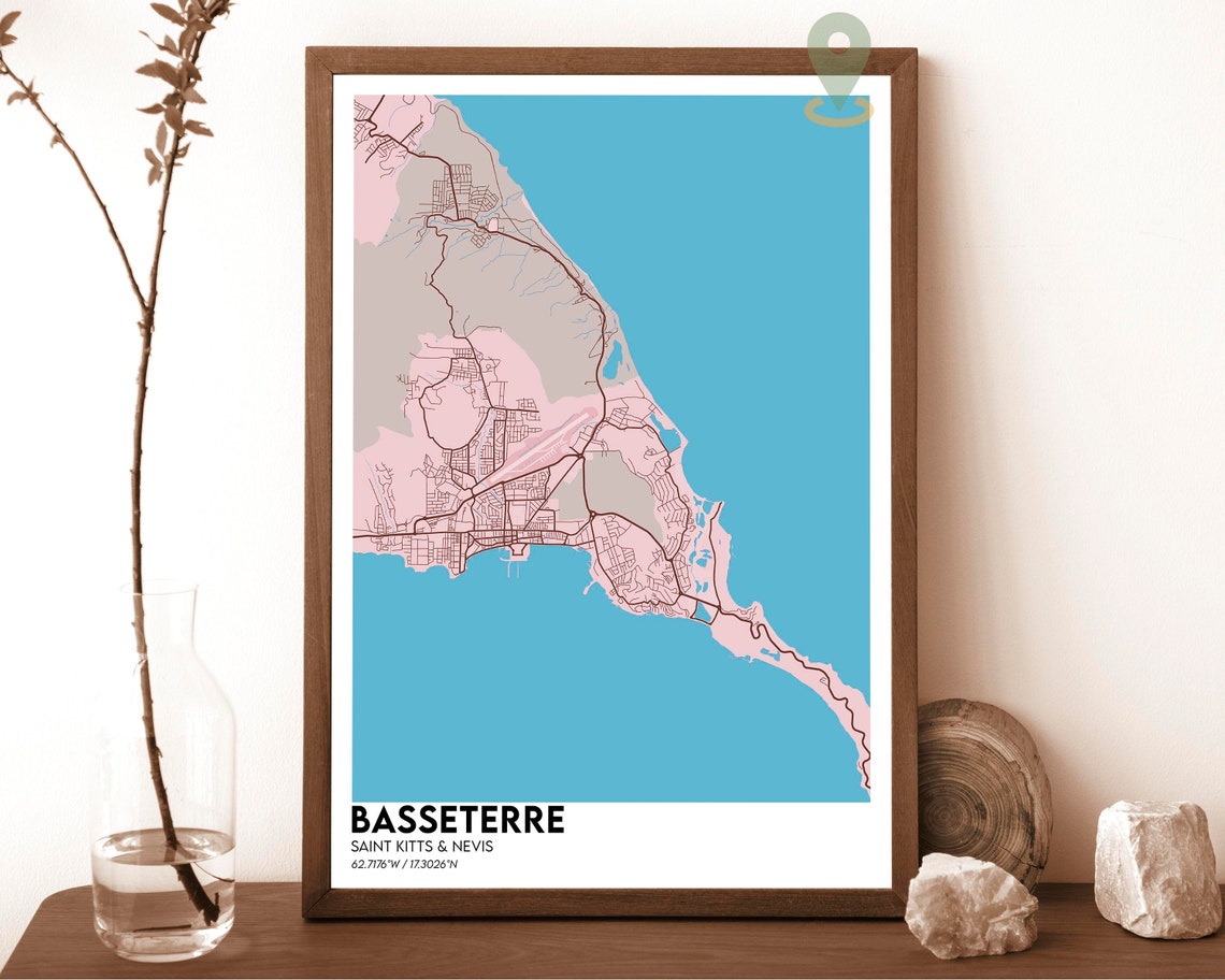 Basseterre Saint Kitts Nevis Vintage Antique City Map Poster - Image 4