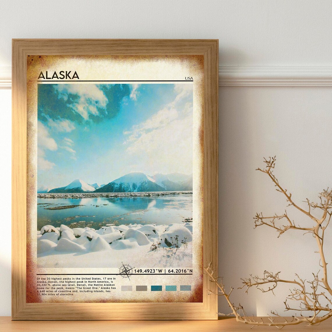 Alaska Snowy Mountain Lake Landscape USA Travel Facts Poster - Image 4